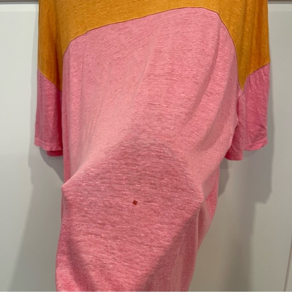 Aritzia Le Fou Pink & Orange Colourblock Linen T-Shirt - Picture 3 of 8